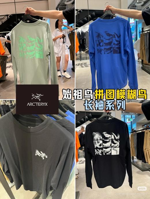 鸟 模糊鸟九宫格印花纯棉长袖T恤 Z-15571 商品图0