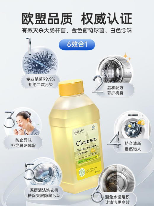【芬兰百年品牌】asabath洗衣机清洁剂 一键自洁 排出10年脏水 除菌+去味+清洁+护机 抗菌不伤机 一瓶多用 250ml/瓶 商品图4