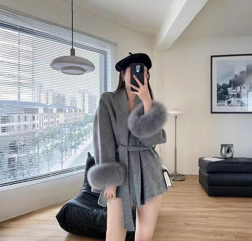 【高端系列】真狐狸毛-手工定制F39款90%羊毛➕10%羊驼绒韩版羊毛双面尼大衣-喜出 商品图1