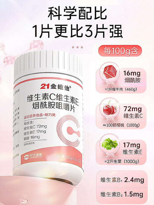 【爆品】21金维他维生素C维生素E烟酰胺咀嚼片1g*60粒 989 商品图0