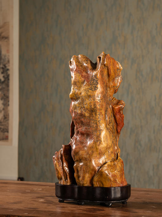 清	魏戫款彩灵璧石天柱峰山子 赏石（红木座） 商品图1