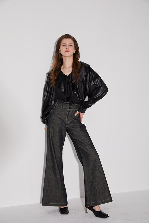 复古显瘦高腰阔腿喇叭裤牛仔裤 商品图2