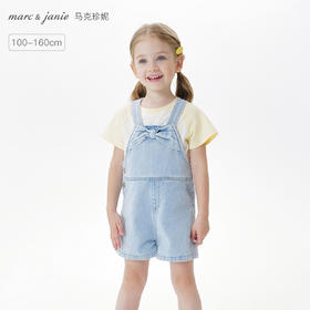 马克珍妮女童蝴蝶结软牛仔背带裤 儿童短裤2025年夏装新款550839