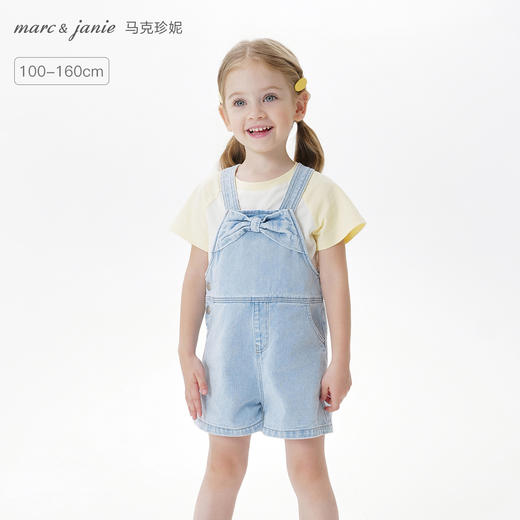 马克珍妮女童蝴蝶结软牛仔背带裤 儿童短裤2025年夏装新款550839 商品图0