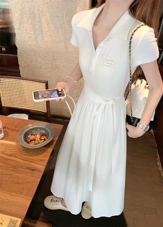 <曾小咸推荐>polo领短袖连衣裙女夏季巨好看显瘦a字收腰连身长裙子 商品图7