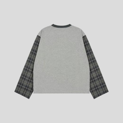 GOODBAI 粗体logo印花撞色拼接圆领oversize长袖T恤 商品图2