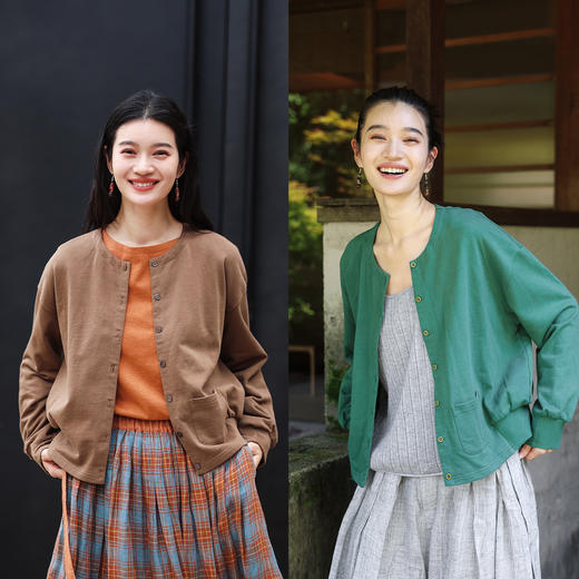 绽放旅行女装505朵/全棉毛圈布圆领开襟落肩长袖短款开襟卫衣早秋 商品图0