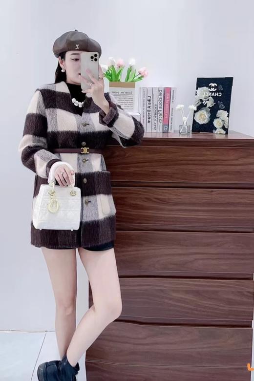 【高端系列】305款90%高支丝光羊毛➕苏丽绒格子双面尼大衣-喜出 商品图6