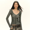 Ariseism 美式复古灰色网纱假双层上衣女秋季新款修身长袖上衣 商品缩略图1