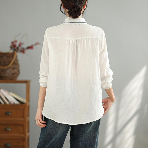 AHM wyss6982碎花刺绣勾花双层纱衬衫时尚翻领宽松上衣 商品图3