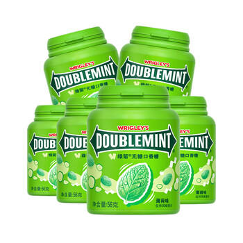 绿箭 无糖口香糖 薄荷味约40粒56g*6瓶 清新口气接吻糖 休闲零食糖果 /休闲食品 /糖果 /口香糖 商品图1