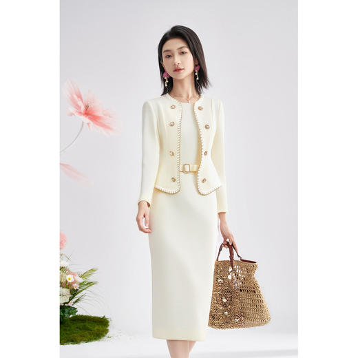 米思阳2026春季新款法式名媛小香风短外套修身圆领单排扣上衣+背心裙0188 商品图1