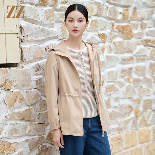 佐尔美百搭户外风复古工装中长款抽绳连帽外套女M43FD27 商品图2