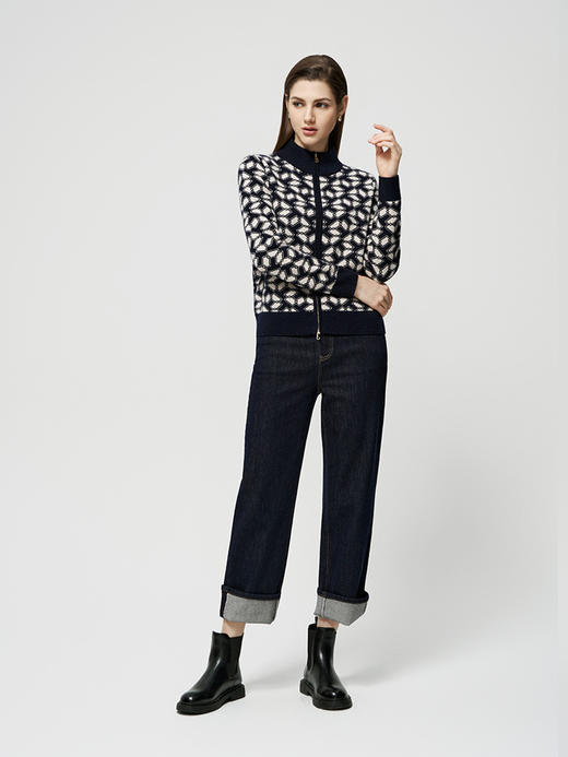 【半高领花色开衫】羊绒世家25年秋冬新品女士100%山羊绒针织开衫外套 商品图2