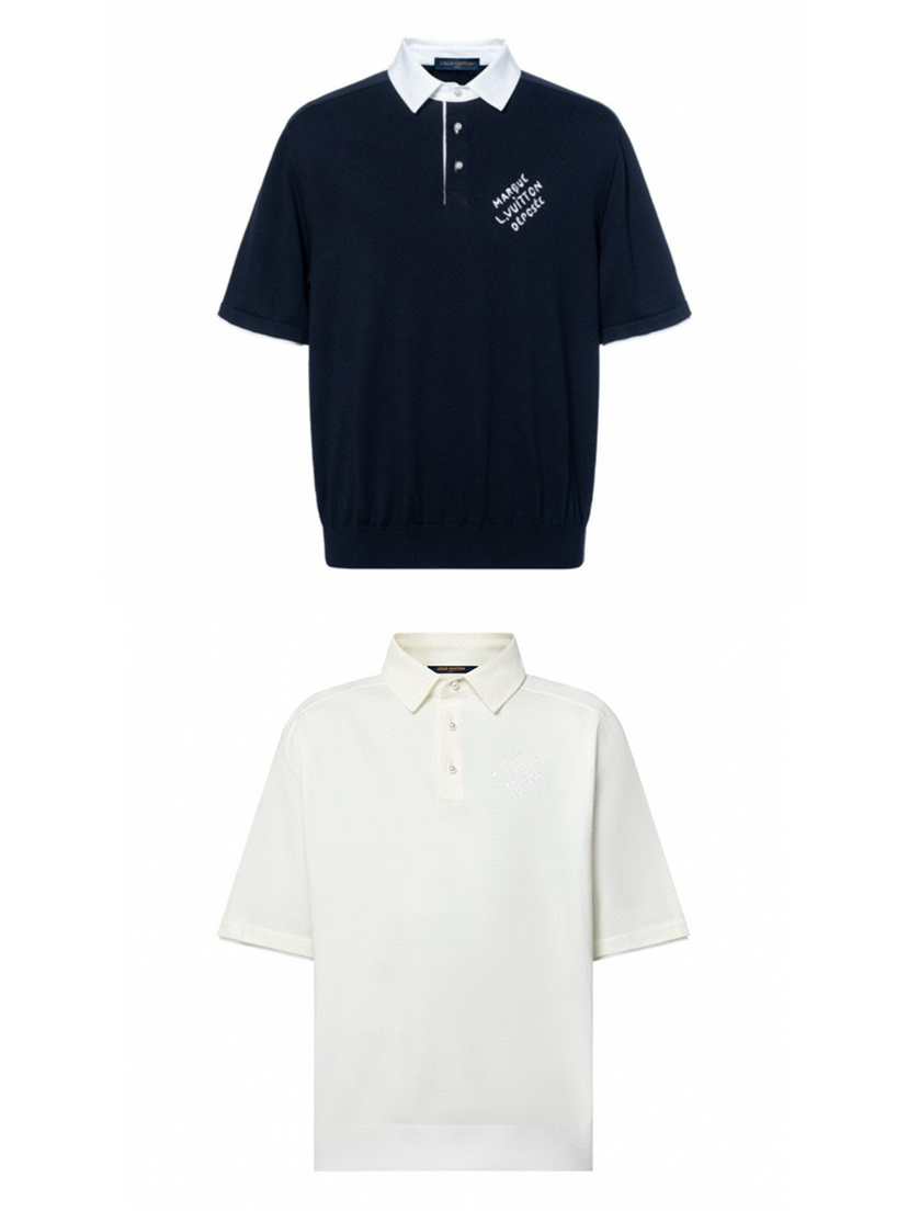 L-S 字母刺绣珍珠扣Polo衫