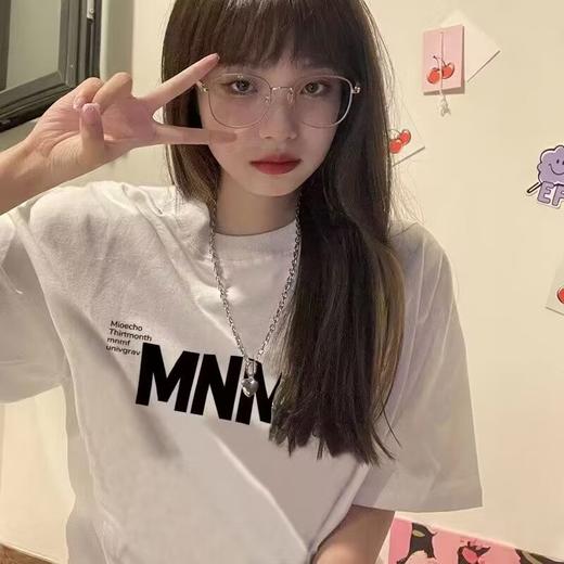 【宽松舒适！港风简约印花T恤】潮流百搭不易变形，纯棉T恤不易褪色，夏季小众美式风字母印花短袖女L 商品图3