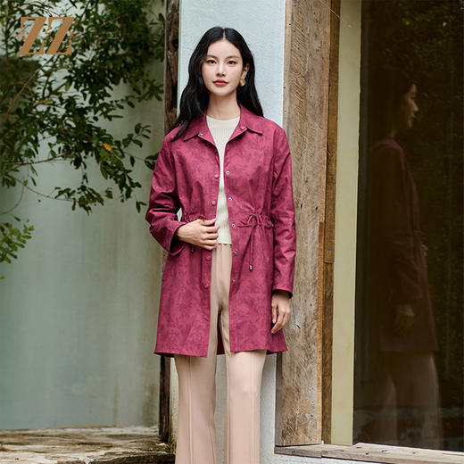 佐尔美经典复古气质抽绳中长款风衣外套女M43FZ20 商品图0