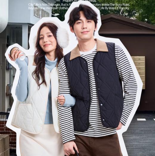 可拆翻领绗缝羊毛马夹 男女同款 保暖百搭 商品图0