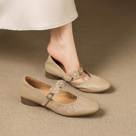 【预售5天】粗跟软羊皮奶奶鞋女春秋新款复古真皮玛丽珍浅口单鞋法式瓢鞋YF&8868 商品图4