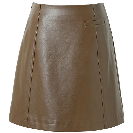 三彩2025冬季新款PU皮裙高腰半身裙A字裙显瘦短裙小皮裙百搭M 商品图4