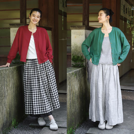 绽放旅行女装505朵/全棉毛圈布圆领开襟落肩长袖短款开襟卫衣早秋 商品图2