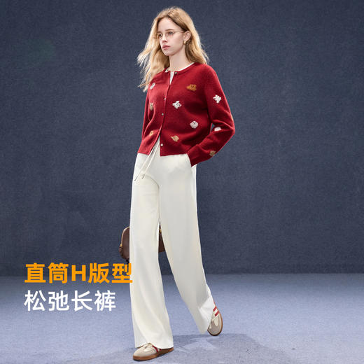 【常规】三彩2025秋季新款简约高腰休闲裤垂感糯米绒直筒裤长裤拖地裤M 商品图3