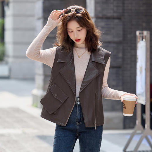 WAY8103早秋新款设计感皮衣马甲外套女2025韩版街头机车夹克小个子马甲 商品图1