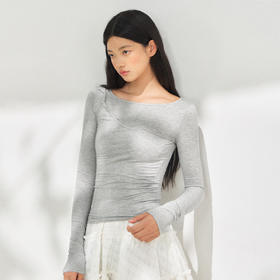 Ariseism 美式复古设计感灰色长袖T恤女秋季新款修身上衣