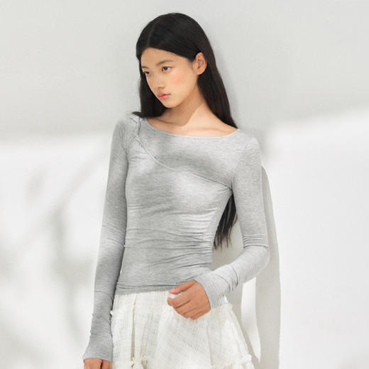 Ariseism 美式复古设计感灰色长袖T恤女秋季新款修身上衣 商品图0