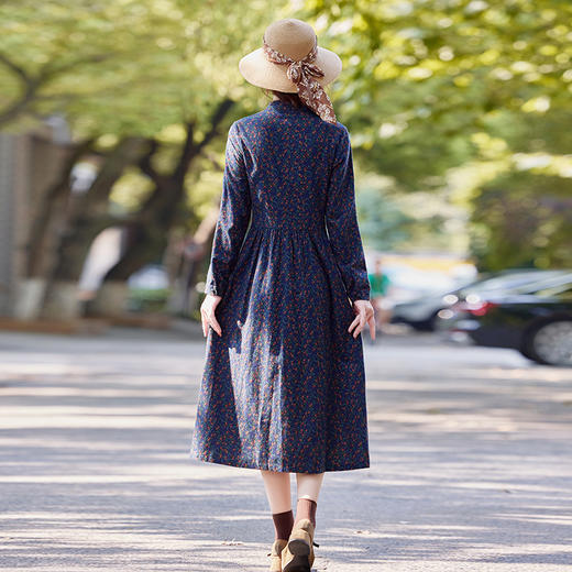 SYY2578立领挂脖式秋季多色显瘦2025连衣裙收腰长袖度假风ins风碎花气质 商品图3