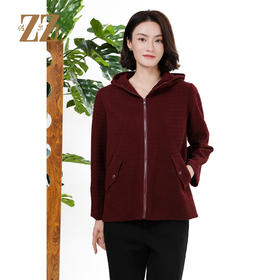 佐尔美经典老钱风连帽风衣压花外套女M43FD24