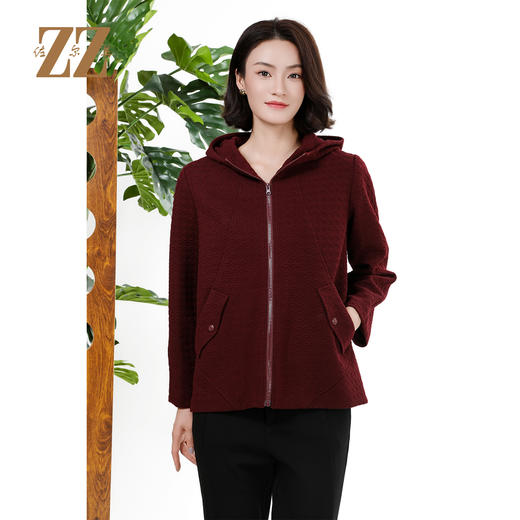 佐尔美经典老钱风连帽风衣压花外套女M43FD24 商品图0