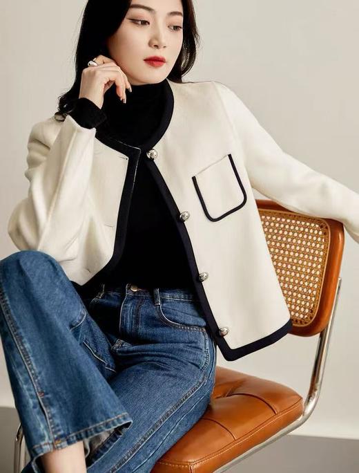 【高端系列】2088款90%超细羊毛➕10%山羊绒短款小香风双面尼大衣-喜出 商品图0