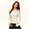 Ariseism 美式复古白色蕾丝绑带长袖针织衫女秋季新款修身上衣 商品缩略图1