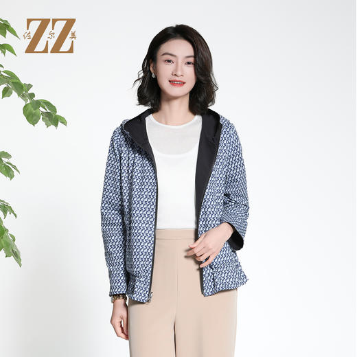 佐尔美秋季上新几何印花连帽显高显瘦百搭休闲上衣女M43FD13 商品图0