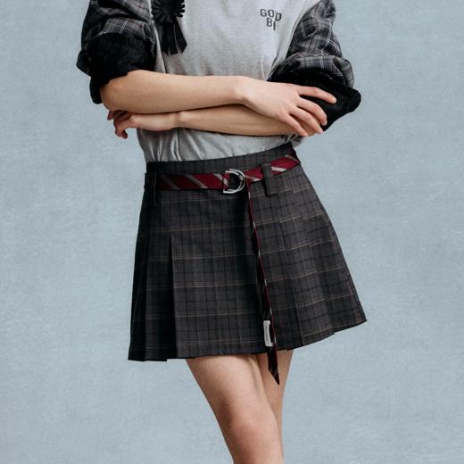 GOODBAI 高腰百褶侧腰拉链格纹短裙 商品图0