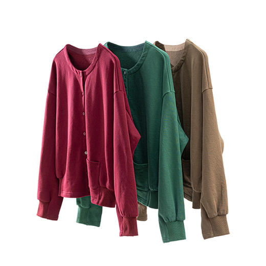 绽放旅行女装505朵/全棉毛圈布圆领开襟落肩长袖短款开襟卫衣早秋 商品图4