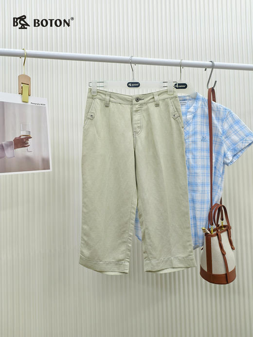 【第2件半价！尾货清仓不退换】波顿女士麻棉中裤透气舒适夏季百搭休闲裤LE331 商品图2