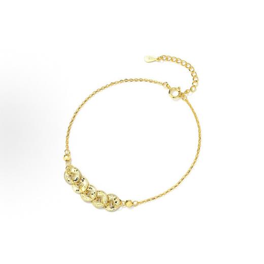 六鑫珠宝 碎冰冰五帝钱币手链 s925银镀金 商品图4