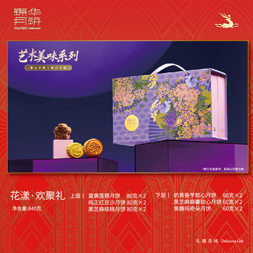 锦华月饼礼盒花漾欢聚礼840g双层礼盒6味12饼高端中秋节送礼团购 商品图0