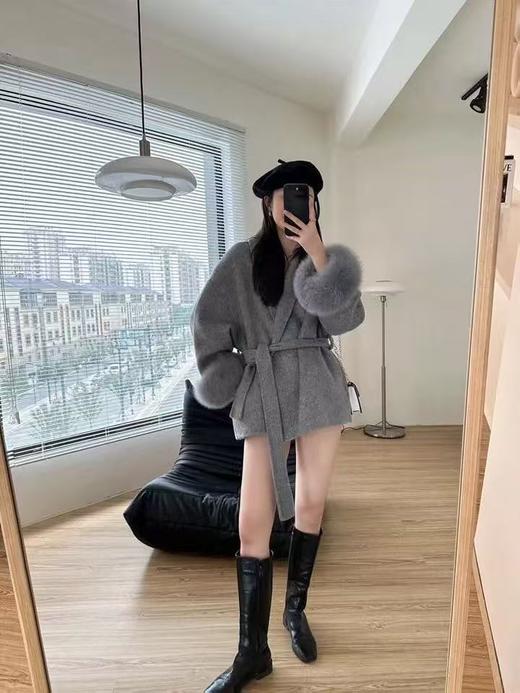 【高端系列】真狐狸毛-手工定制F39款90%羊毛➕10%羊驼绒韩版羊毛双面尼大衣-喜出 商品图2