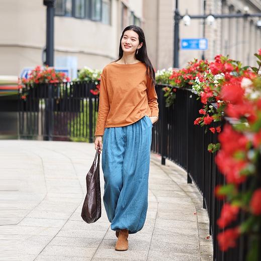 绽放女装503朵/亚麻半腰松紧内加抽绳双层灯笼裤宽松阔腿休闲裤女 商品图3