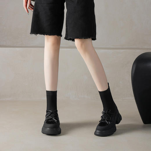 阿么手工女鞋厚底机械针织弹力靴透气甜辣系带机能风袜靴显瘦7CM 商品图2