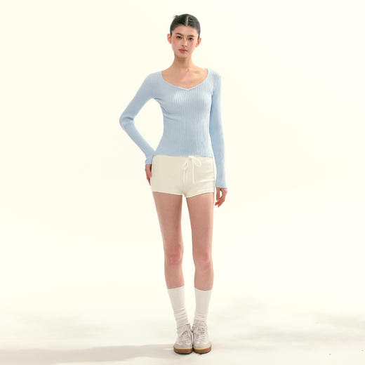 Ariseism 美式复古3色v领坑条纹长袖针织衫女秋季新款修身上衣 商品图4