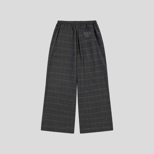 GOODBAI 粗体logo印花格纹收腰抽绳阔腿休闲长裤 商品图2