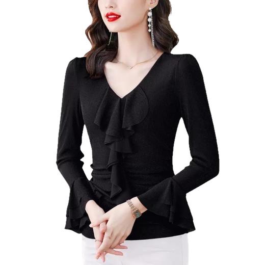 亮闪闪网纱t恤女士秋装上衣时髦V领内搭打底衫妈妈舞蹈服漂亮小衫 商品图4