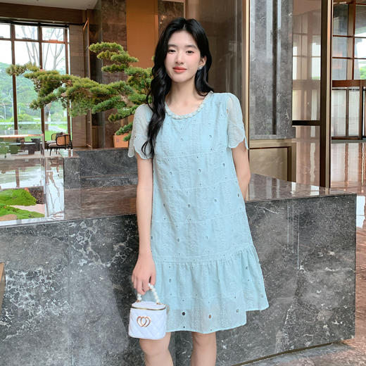 奢姿大码女装2026夏季短袖度假宽松刺绣提花减龄气质连衣裙9952853326 商品图2