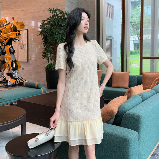 奢姿大码女装2026夏季小香风减龄拼接连衣裙胖妹妹荷叶摆时尚裙子9952870031 商品图1