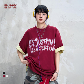 BJHG不计后果 针织短袖t恤男夏季2025新款美式宽松纯棉情侣装体恤