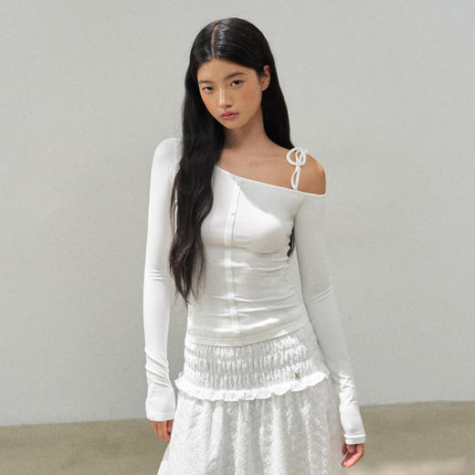 Ariseism 美式复古斜肩长袖单肩吊带长袖t恤女秋季新款修身上衣 商品图0